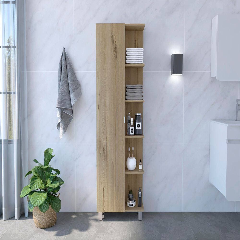 Tahanbath 20.20 in. W x 8.50 in. D x 62.20 in. H Beige Particle Board Freestanding Linen Cabinet w/4-Shelves in Light Oak (2)
