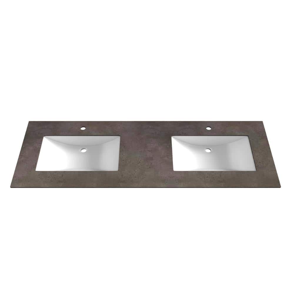 castellousa 72" Porcelain Vanity Top in Rustic with White Rectangular Double Sink (1)