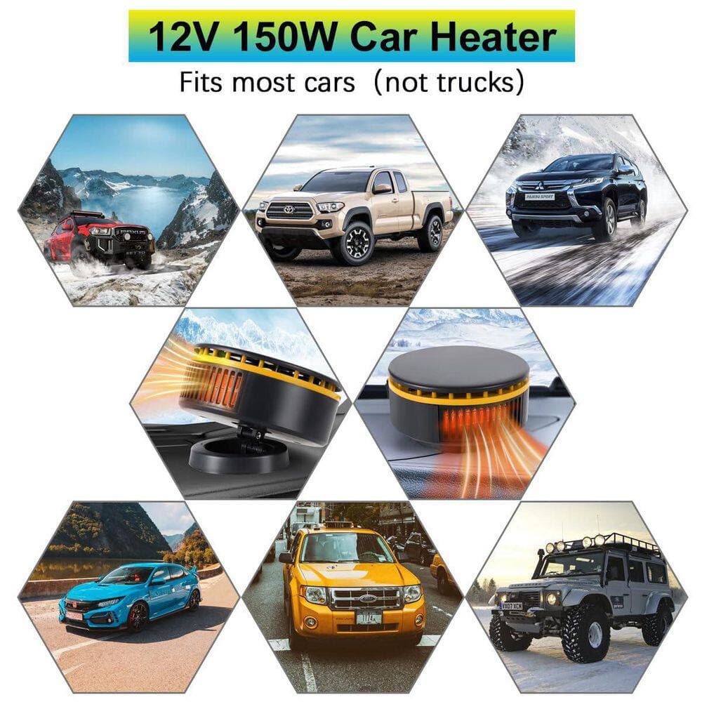 Unbranded 12V Electric Car Electric and Fan Portable Defroster Defogger with 360° Rotation for Auto RV Camping ABS YellowandBlack (2)