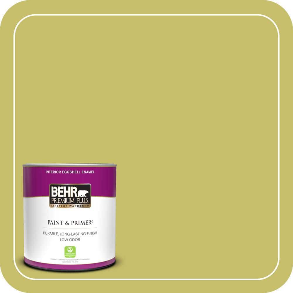 BEHR PREMIUM PLUS 1 qt. #P350-5 Go Go Lime Eggshell Enamel Low Odor Interior Paint & Primer