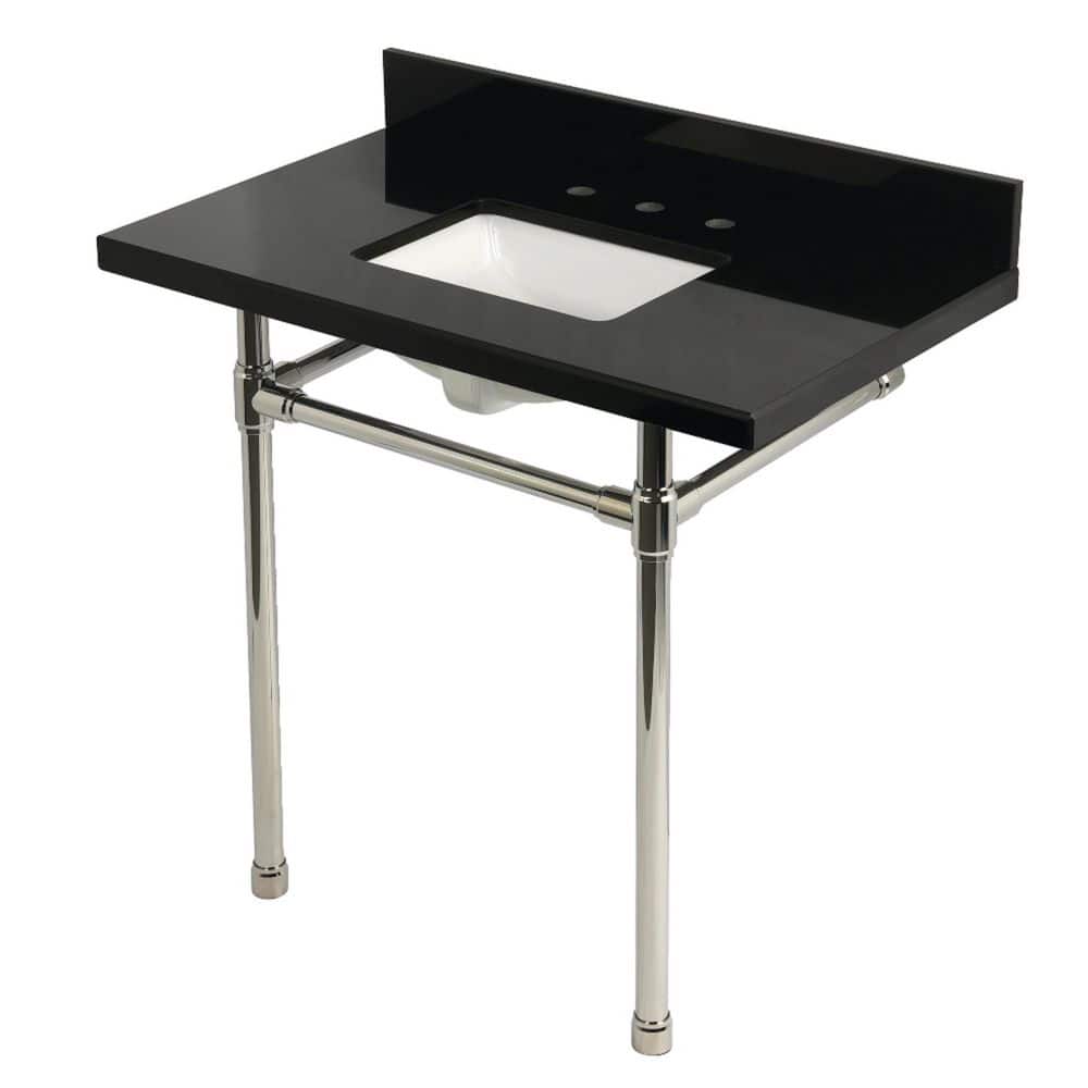 Kingston Brass Dreyfuss 36 in. x 22 in. Console Sink Combo in Black Granite/Polished Nickel with Legs (1)