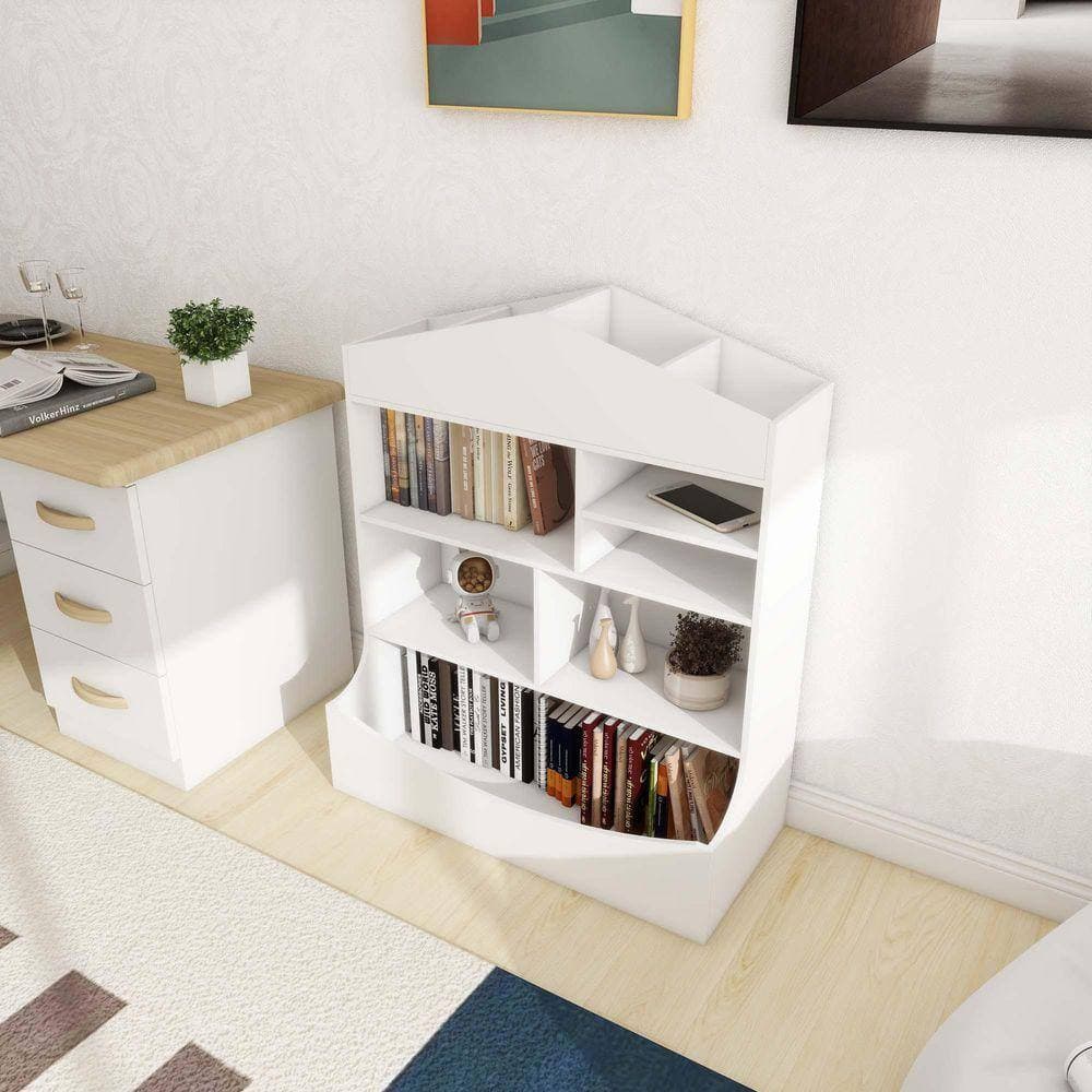 XUJMK 32 in. W x 14 in. D x 39 in. H White Linen Cabinet, Multi-Functional 7 Shelf Bookcase, Storage Display, Storage Shelf (2)