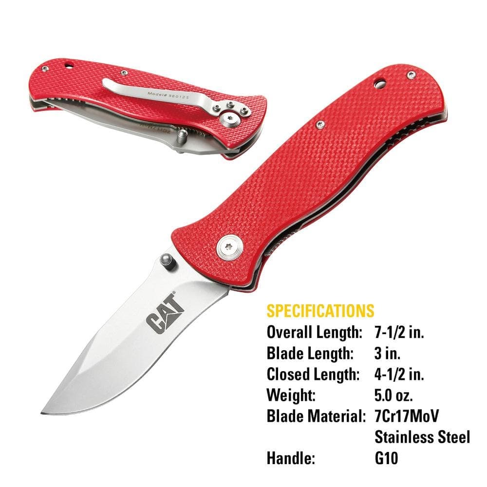 CAT 3 in. Stainless Steel Straight Edge Drop Point Folding Knife (3)