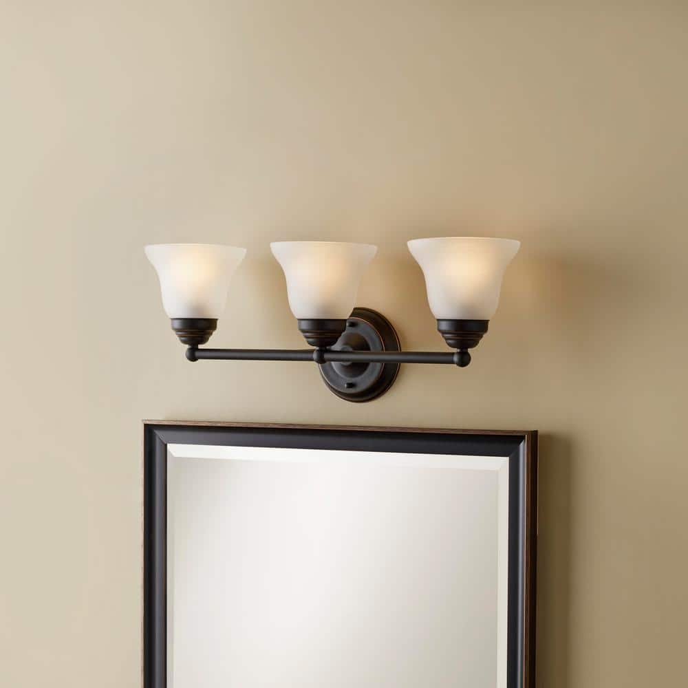 Hampton Bay Ashhurst 3-Light Oil Rubbed Bronze Vanity Light with Frosted Glass Shades