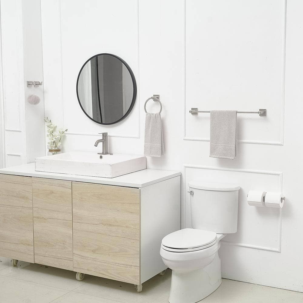 HOMEMYSTIQUE 5-Piece Bath Hardware Set with Towel Bar Towel Ring Towel Hook Toilet Paper Holder in Brushed Nickel (2)