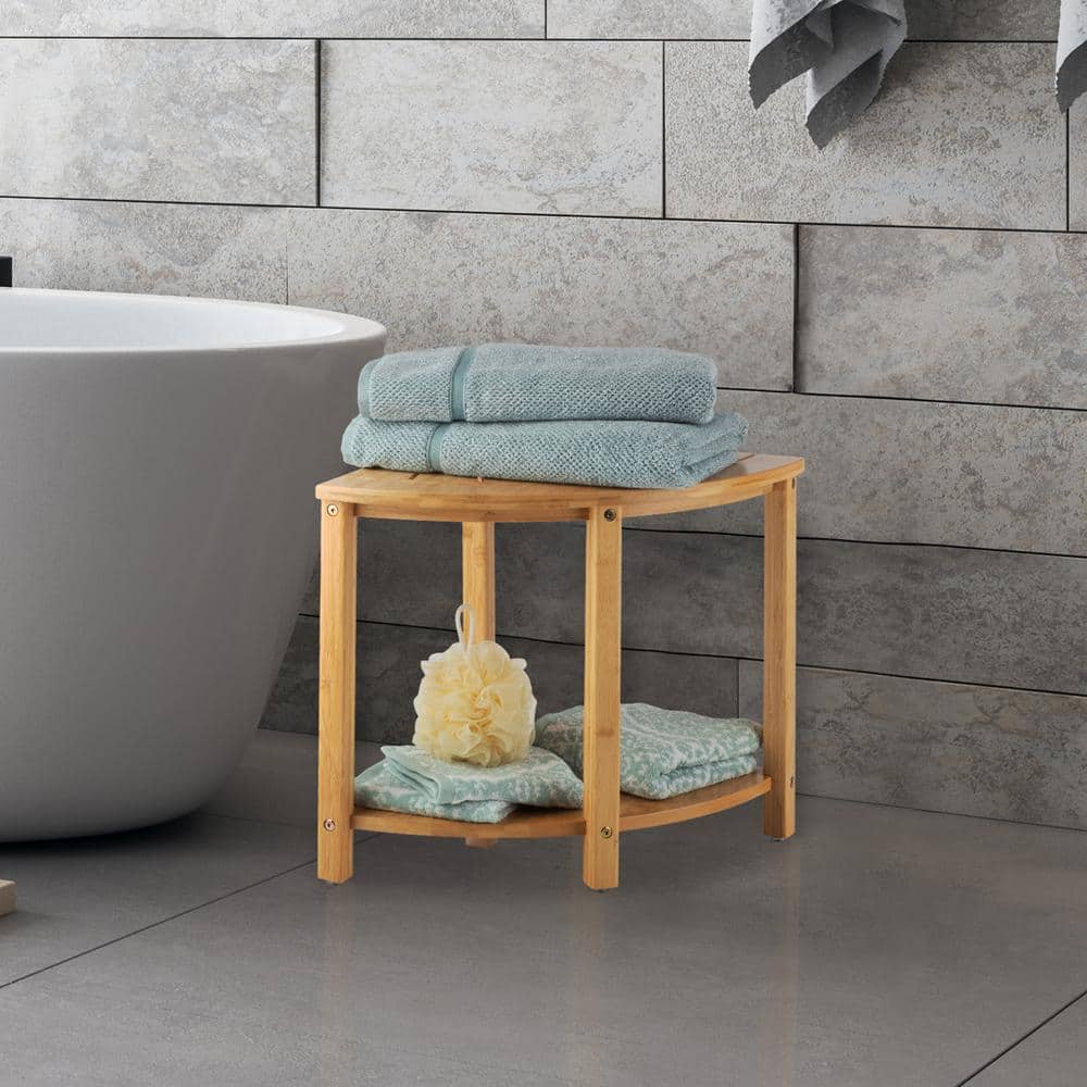 Lavish Home 15.5 in. Freestanding Walk in Shower Seat - Water Resistant Corner Shower Bench for Shower, Bathroom, or Sauna - Natural (2)