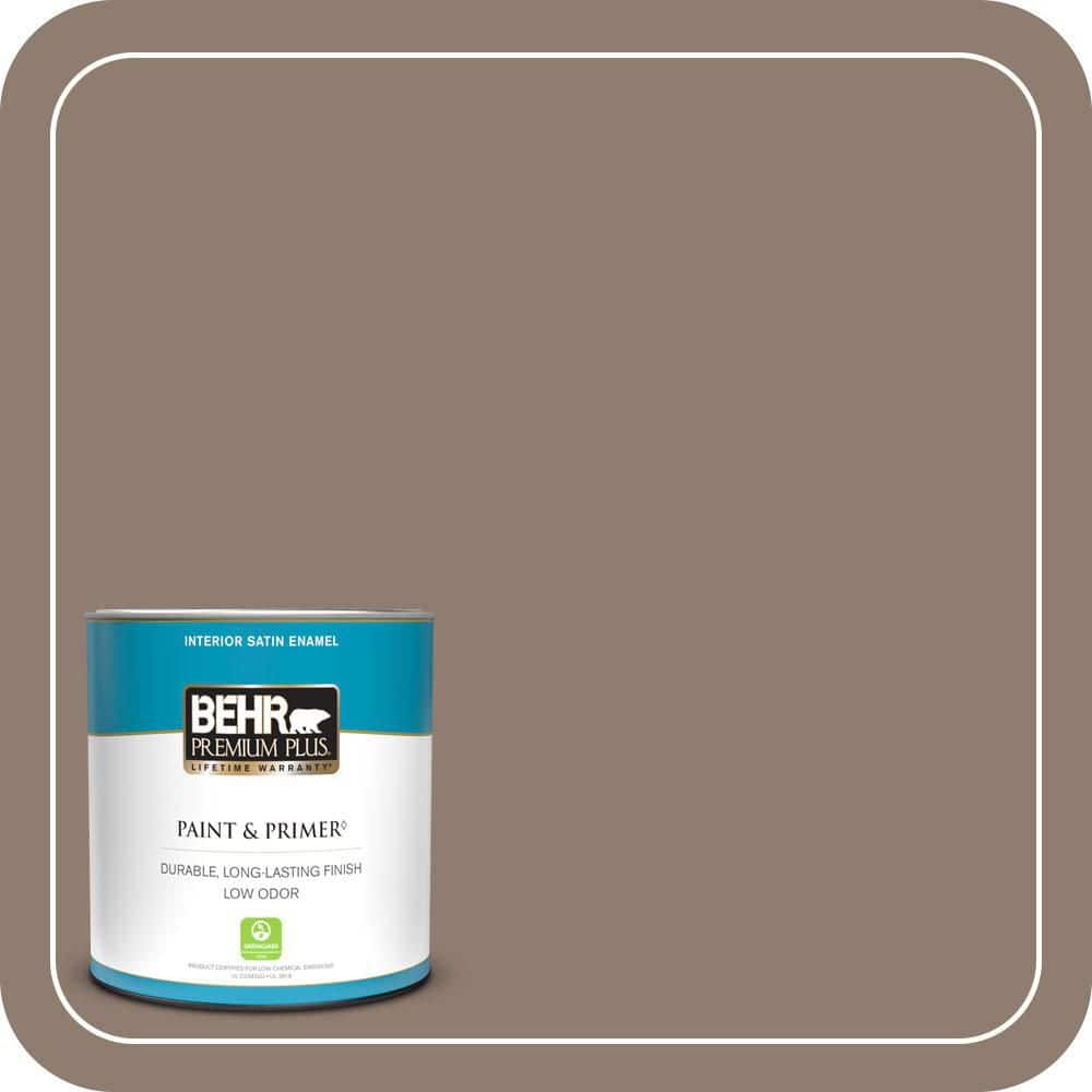 BEHR PREMIUM PLUS 1 qt. #N180-5 Bridle Leather Satin Enamel Low Odor Interior Paint & Primer