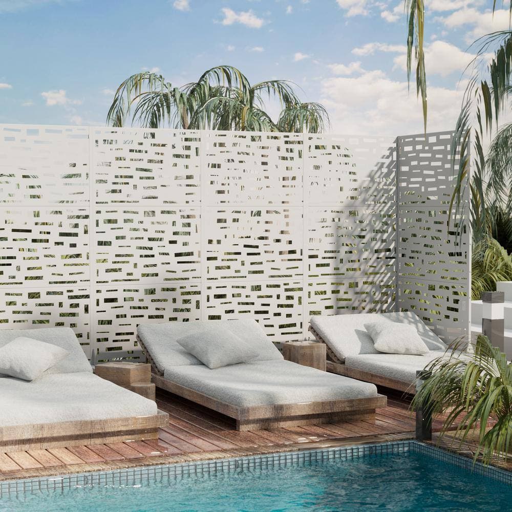 Dovelina 72 in. Gerald Metal Outdoor Garden Fence Privacy Screen Garden Screen Panels in White (3)