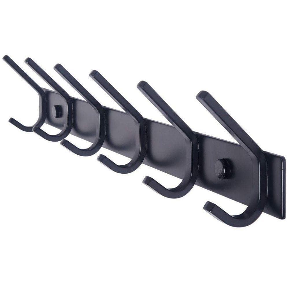 Dracelo Wall Mounted Bathroom Black Metal Hook Rack Rail with 6 Double Hooks 1 Pack (1)