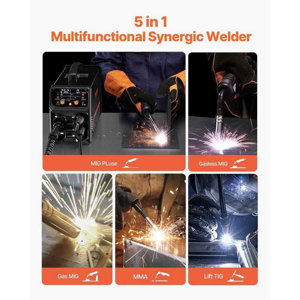 VEVOR 5-in-1 MIG/Lift TIG/MMA Welder 250 Amp Welding Machine Gas/Gasless Engine Power Electric AC 220V Mig Welder (2)