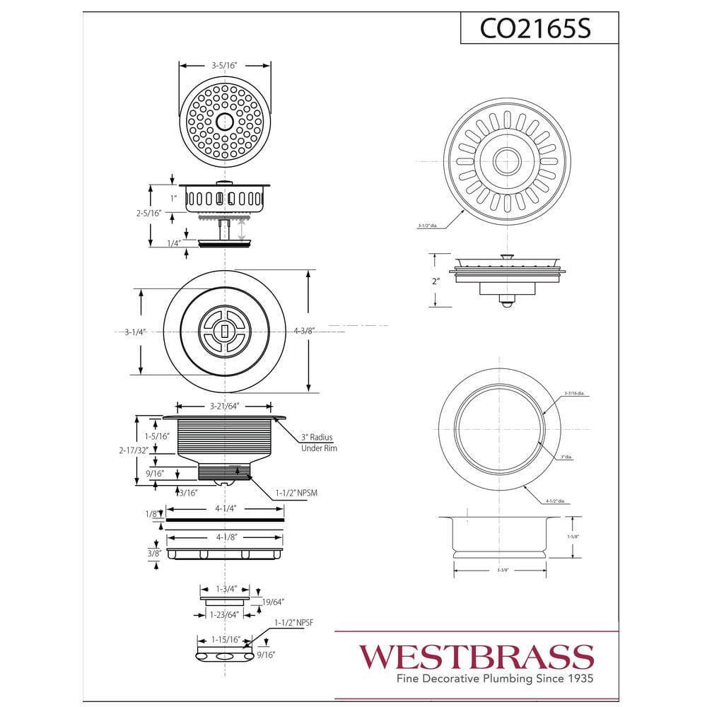 Westbrass COMBO PACK 3-1/2 in. Post Style Kitchen Sink Strainer and Waste Disposal Drain Flange with Strainer (2)
