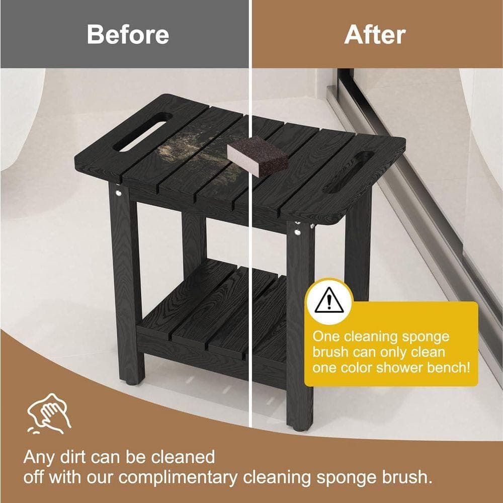 Lynzavix 12.6 in. Freestanding Shower Bench with Space-Efficient Storage Shelf and Waterproof Chair Seat in Black (3)