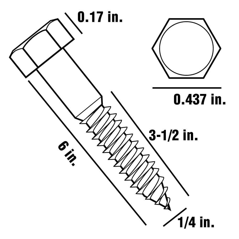 Everbilt 1/4 in. x 6 in. Zinc-Plated Hex Hex Head Lag Screw (50-Pack) (3)
