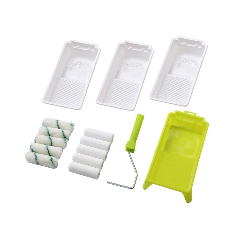 Unbranded 4 in. White High Density Foam Paint Roller Set with Fabric Roller Naps Paint Tray Liners Frame 15-Pieces Pack
