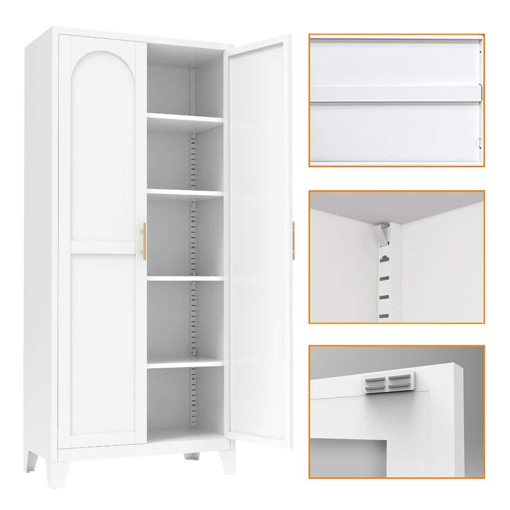 COWLOWN 31.5 in. W x 15.7 in. D x 70.87 in. H Metal White Linen Cabinet with Doors and Adjustable Shelves (3)