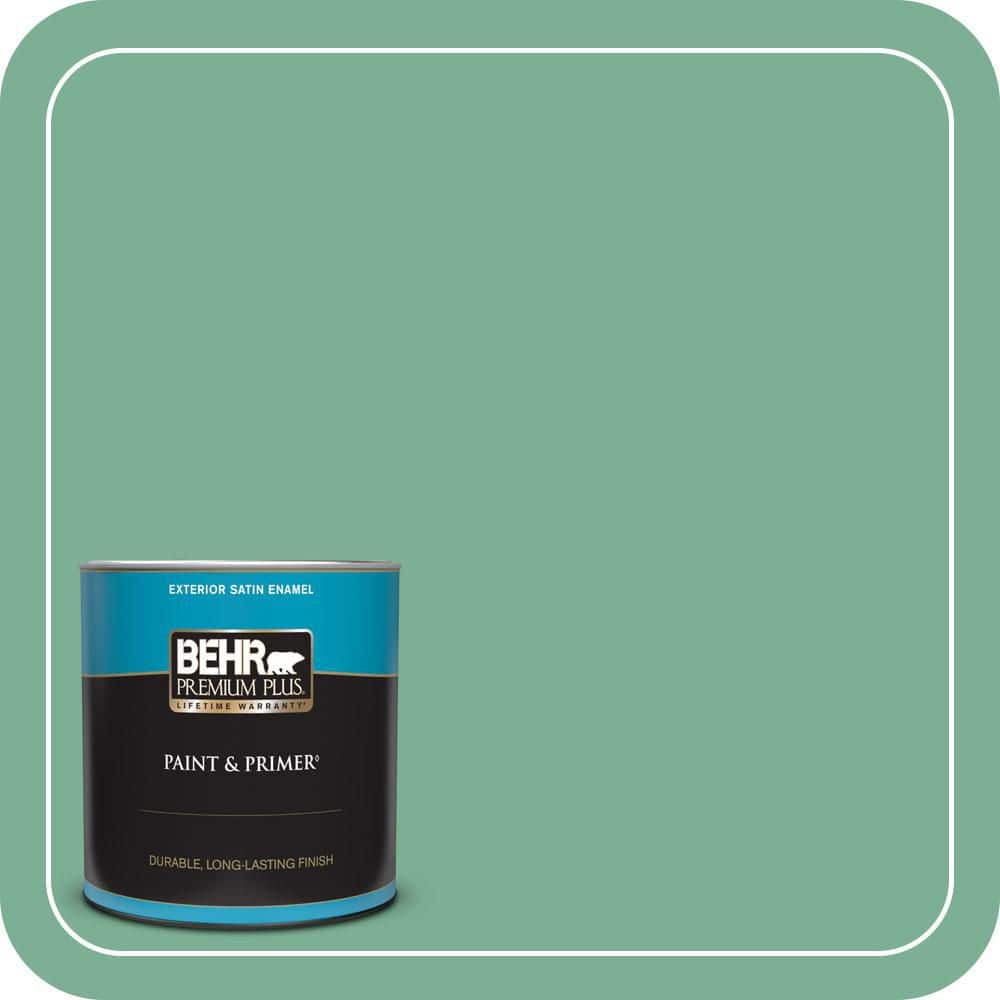 BEHR PREMIUM PLUS 1 qt. #MQ6-12 Nature Green Satin Enamel Exterior Paint & Primer