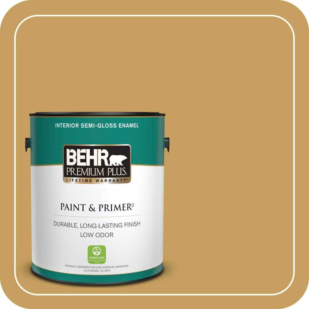 BEHR PREMIUM PLUS 1 gal. #M300-5 Ginger Jar Semi-Gloss Enamel Low Odor Interior Paint & Primer