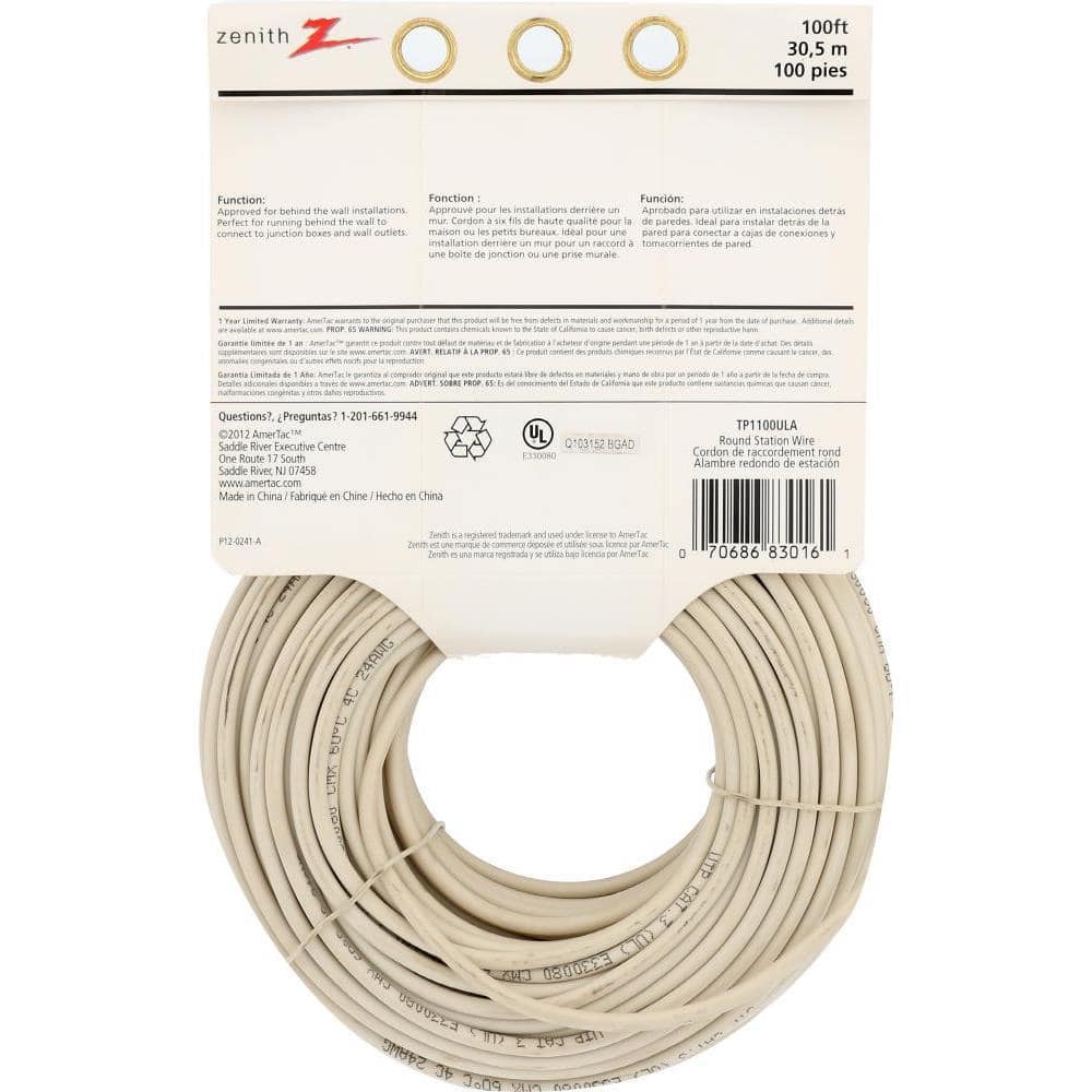 Zenith 100 ft. Almond 6-Wire Round Station Phone Wire (3)