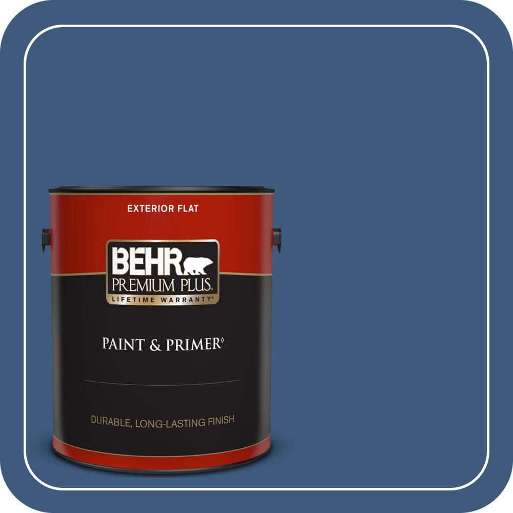BEHR PREMIUM PLUS 1 gal. #M520-7 Admiral Blue Flat Exterior Paint & Primer (1)
