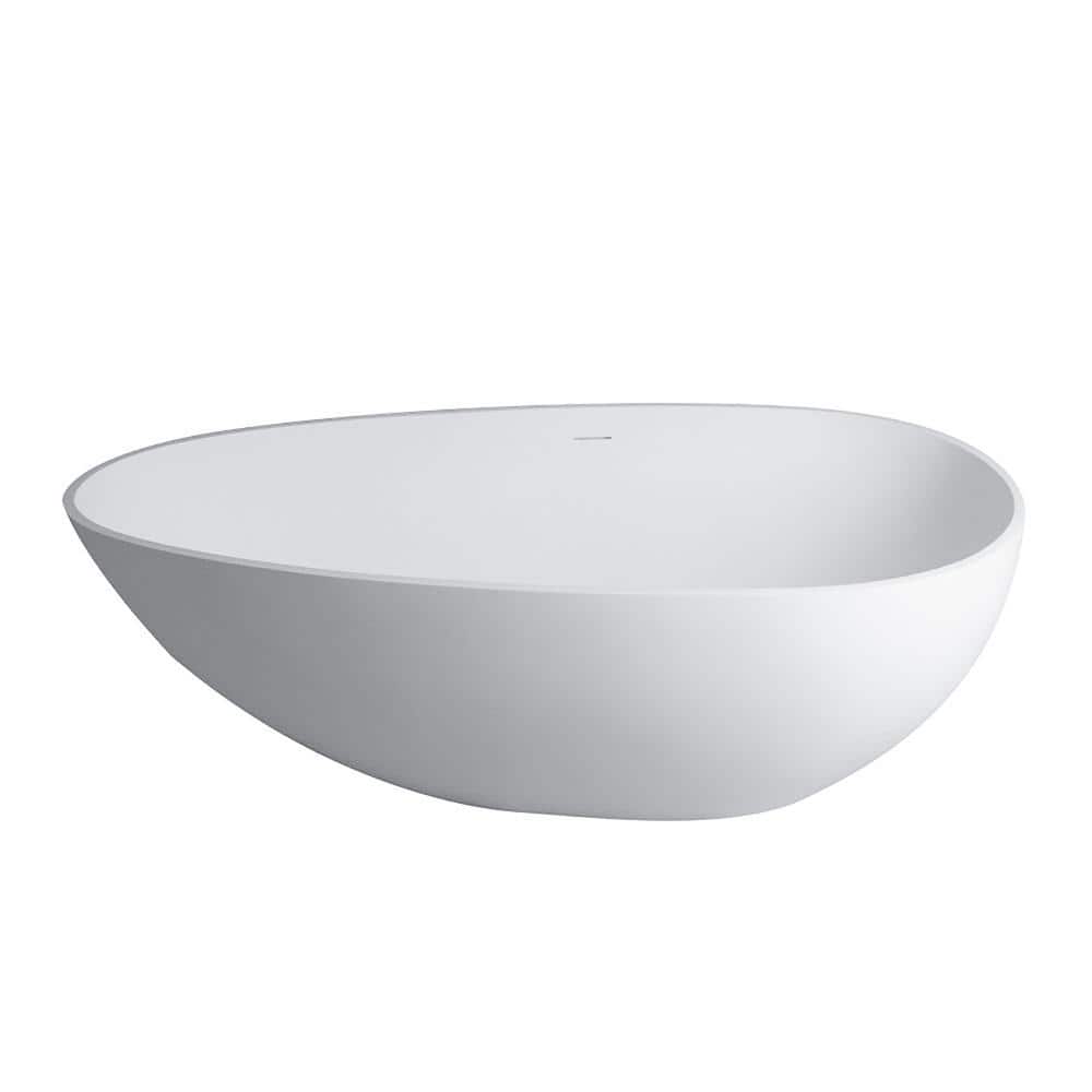 UPIKER Aristocratic 59 in. x 30.7 in. Solid Surface Stone Resin Soaking Matte White Bathtub with Center Drain in White (1)