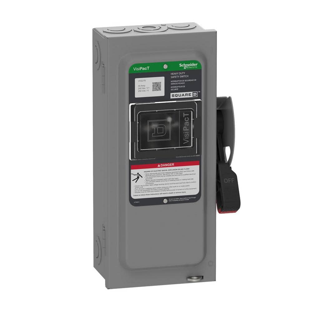 Square D VisiPacT 30 Amp 240-Volt 2-Pole Fused With Neutral Indoor Heavy-Duty Safety Switch VH221N (1)