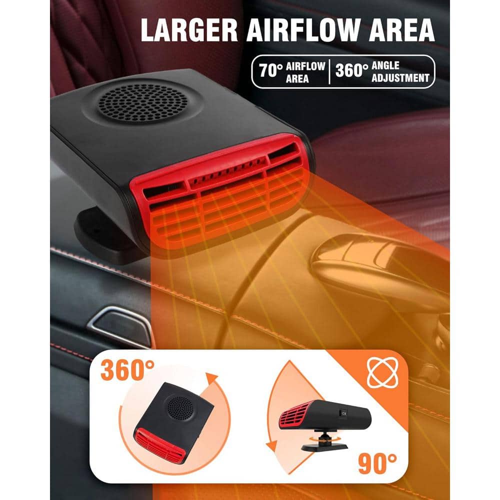 Ahfiwaso 150-Watt 12-Volt Portable Forced Air Car Heater and Defroster Heating and Cooling Fan Plugs into Cigarette Lighter Black (2)