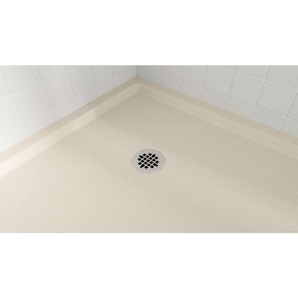 DreamLine SlimLine 36 in. L x 36 in. W Corner Neo Angle Biscuit Shower Pan Base with 2 in. Round Corner Drain in Polished Nickel (2)