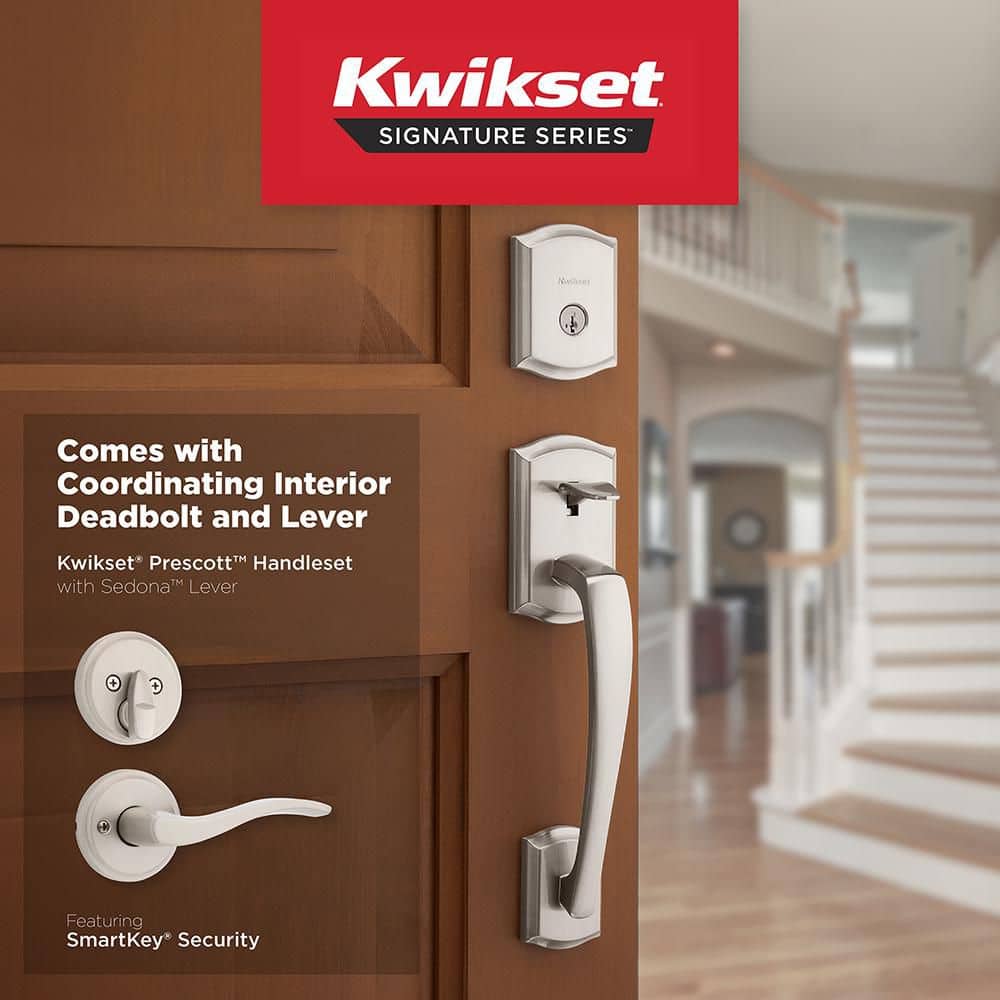 Kwikset Prescott Satin Nickel Keyed Entry Single Cylinder Door Handleset with Sedona Door Handle Featuring SmartKey Security (2)