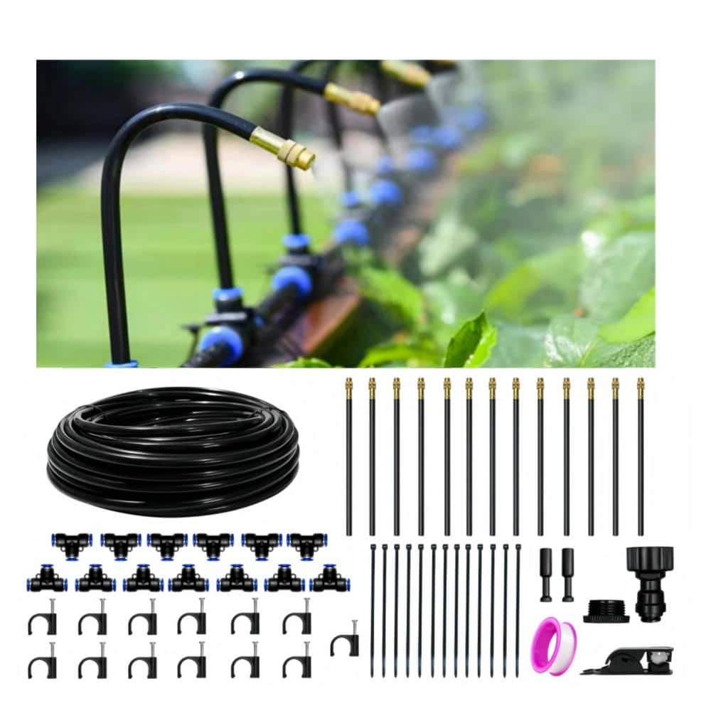 Unbranded 40 ft Drip Irrigation Kit 360 Adjustable Copper Nozzles Black 13 Nozzles (1)