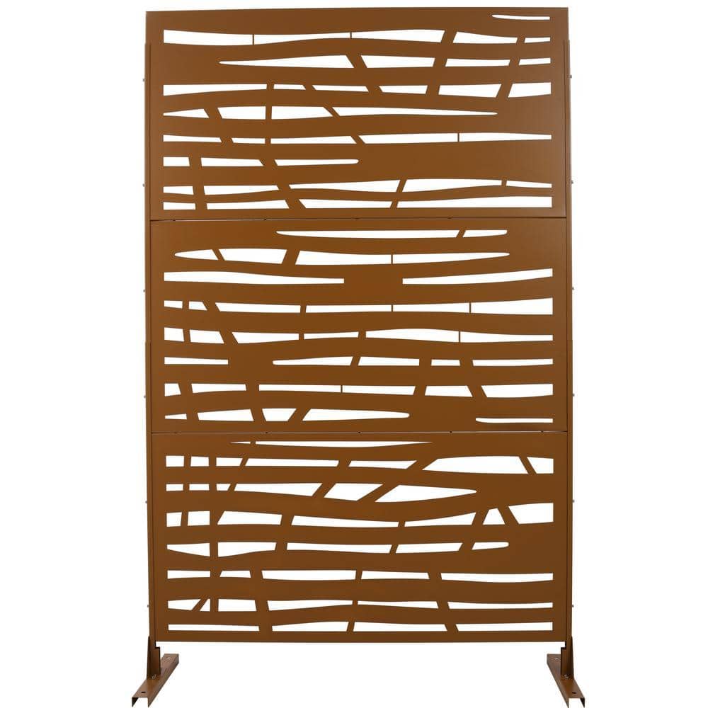 Zeus & Ruta 6.3 ft. H x 4 ft. W Brown Metal Privacy Screen Freestanding Decorative Privacy Screen for Garden (3 Panels) (1)
