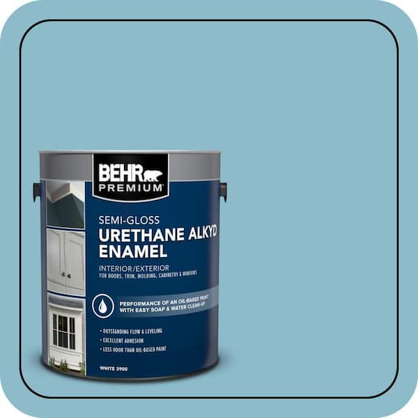 BEHR PREMIUM 1 gal. #S460-3 Blue Echo Urethane Alkyd Semi-Gloss Enamel Interior/Exterior Paint (2)