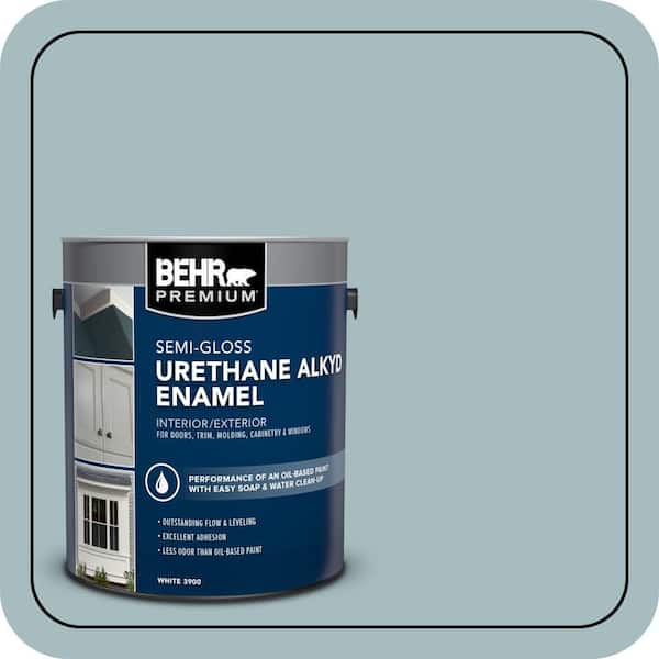 BEHR PREMIUM 1 gal. #PPU13-13 Oslo Blue Urethane Alkyd Semi-Gloss Enamel Interior/Exterior Paint (2)