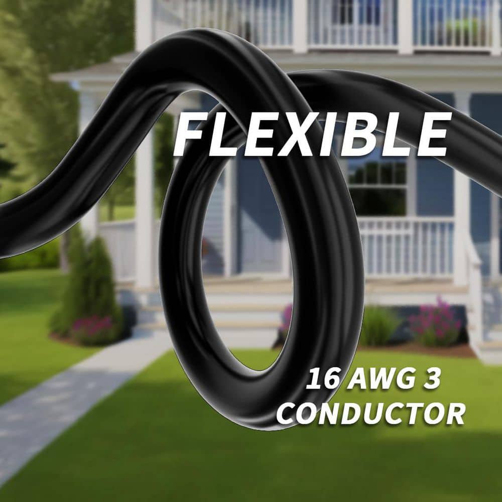Adrinfly 200 ft. 16/3 Gauge Extension Cord Outdoor,10A 1250W 16AWG SJTW,Waterproof, Cold Weatherproof-58°F, 3 Prong Cord, Black (3)
