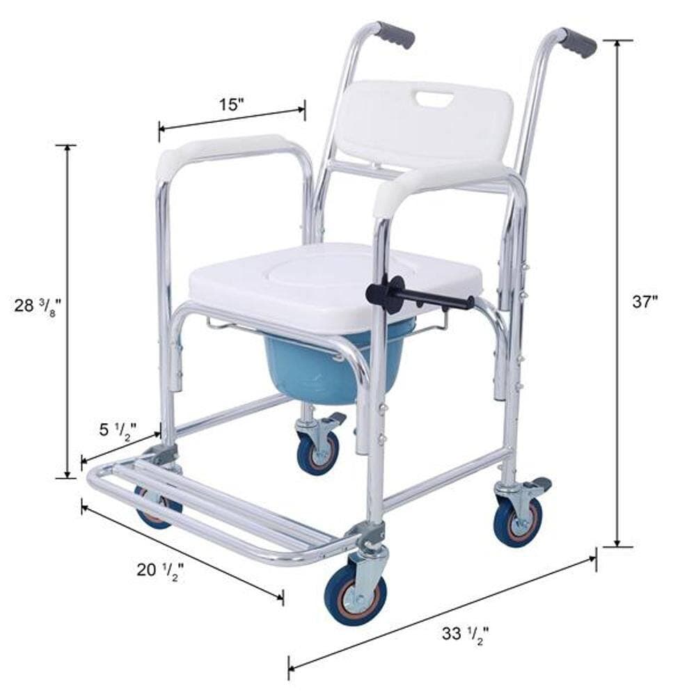 Wudkey Bedside Commode Chair with 4 Brakes Casters, Tissue Holder, Crutch Holder for Elderly Injured and Disabled, Toilet Seat (2)