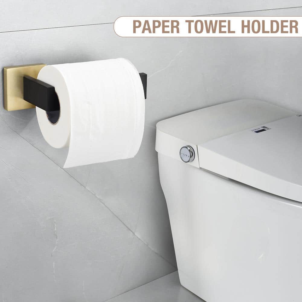 YSQCAR 5-Piece Bath Hardware Set with Towel Bar Toilet Paper Holder Towel Hook in Black&Gold (3)