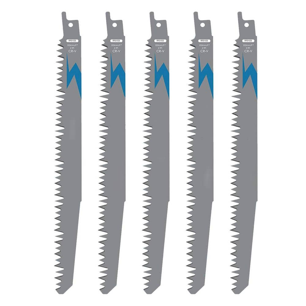 Unbranded 9 in. Chrome Vanadium Steel Wood Pruning Reciprocating Saw Blade with Fast Cutting for Pruning 5-Pack