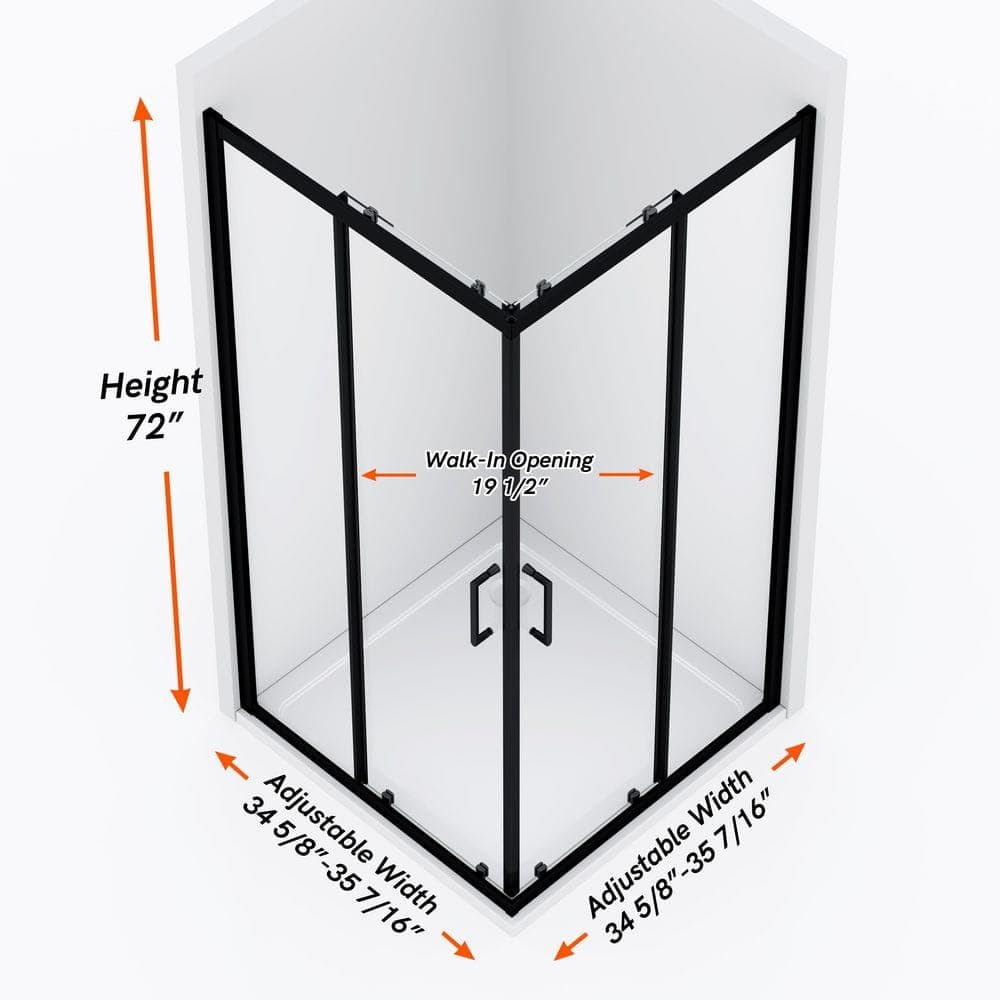 imperiol 36 in. W x 72 in. H Square Double Sliding Framed Corner Shower Enclosure in Matte Black with 1/4 in. Clear Glass (3)