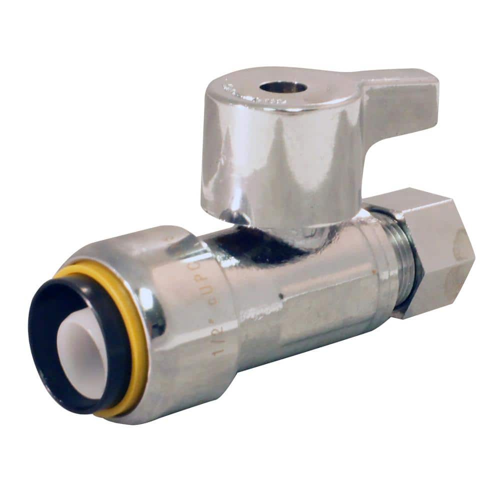Tectite . Chrome-Plated Brass Push-to-Connect 3/8 in. Compression Quarter-Turn Stop Valve (2)