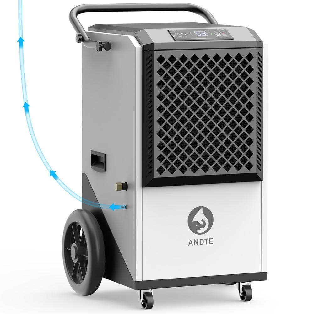 ANDTE 230 pt. 8,000 sq. ft. Heavy-Duty Quiet Dehumidifier in White with Pump and Drain Hose for Basement, Garge, Auto Defrost