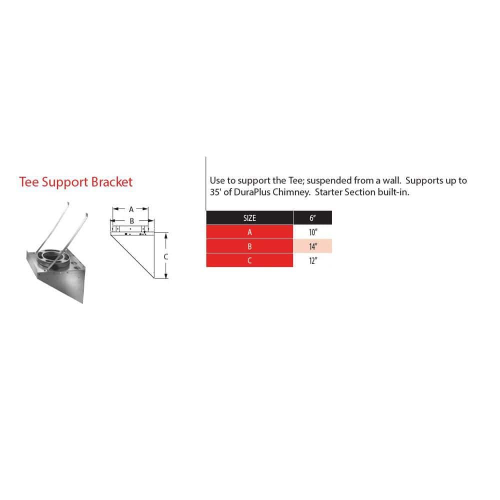 DuraVent DuraPlus All-Fuel Chimney 6in. Diameter Tee Support Bracket, Stainless Steel (2)