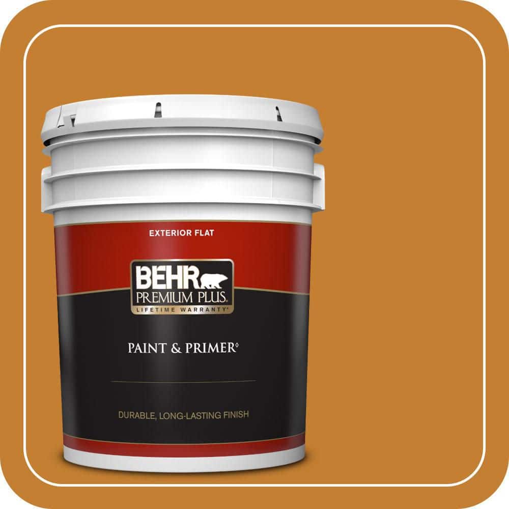 BEHR PREMIUM PLUS 5 gal. #S-H-290 Exotic Honey Flat Exterior Paint & Primer