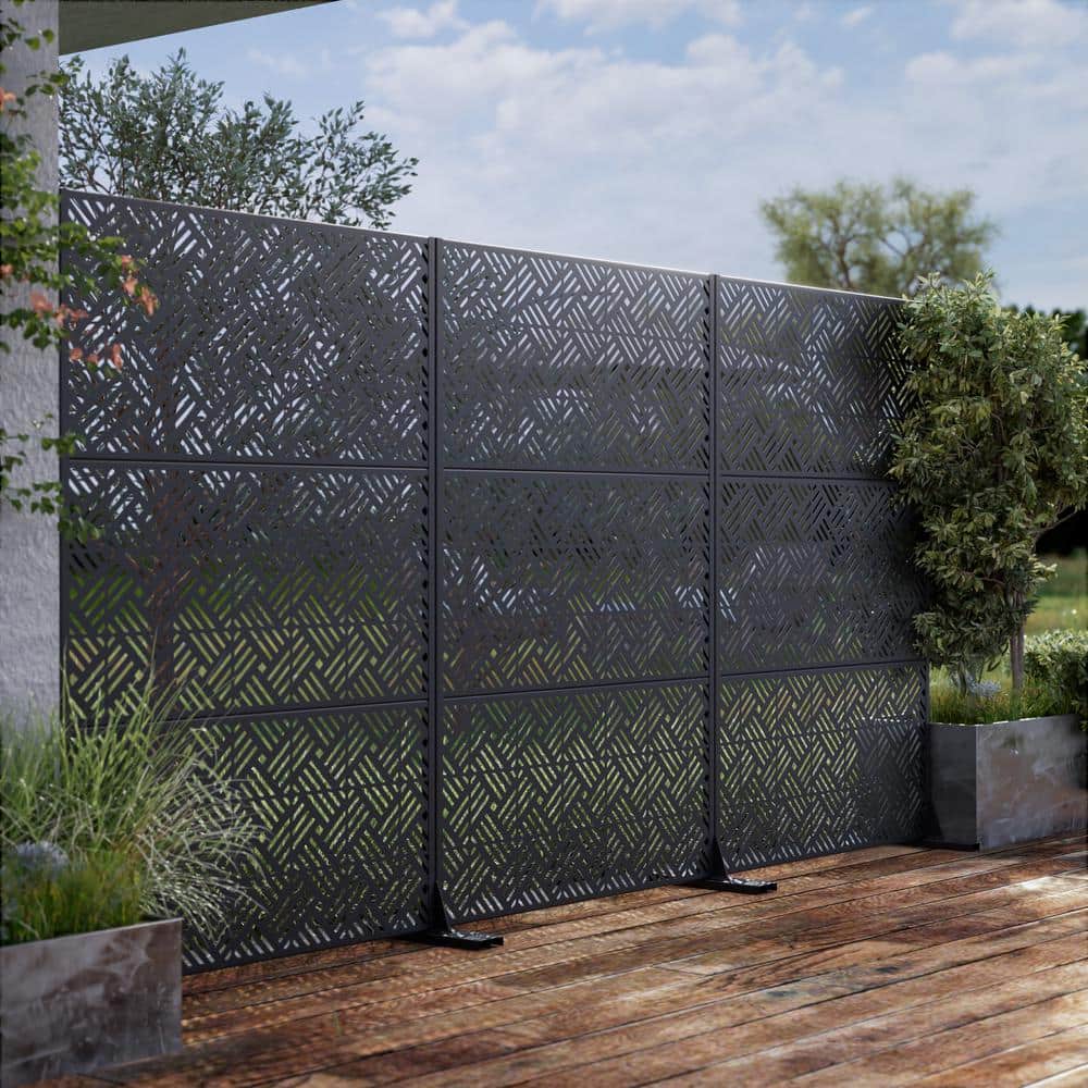 Dovelina 72 in. Boris Metal Outdoor Garden Fence Privacy Screen Garden Screen Panels in Black (3)