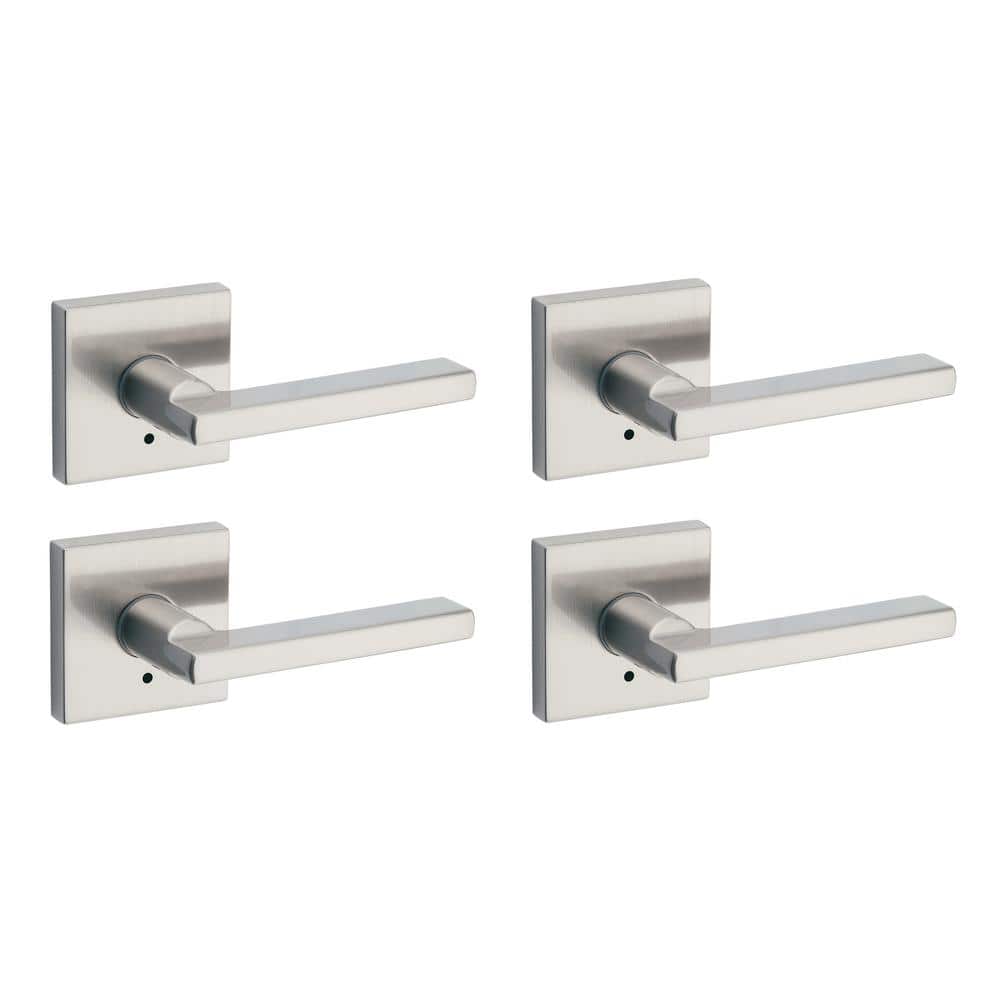 Kwikset Halifax Square Satin Nickel Privacy Bed/Bath Door Handle with Lock (4-Pack)