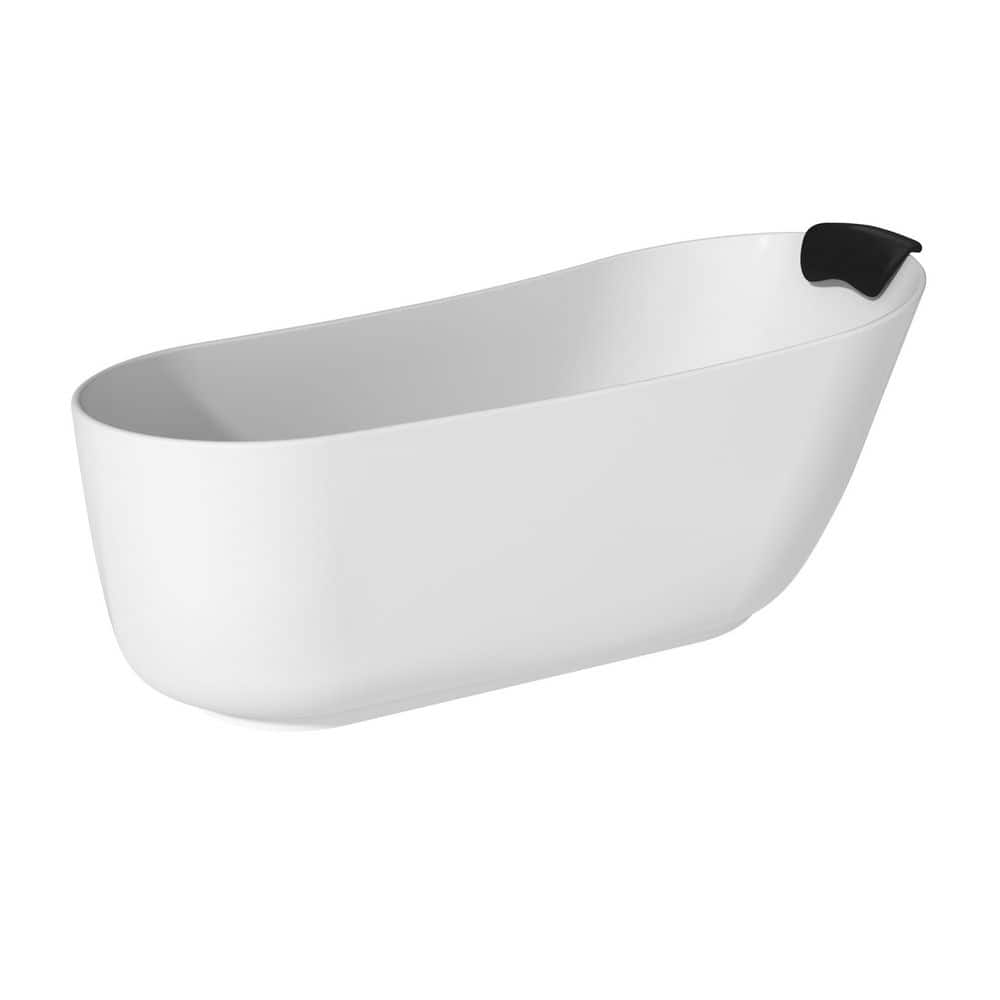 Boyel Living 67 in. x 32 in. Solid Surface Soaking Bathtub with Reversible Drain and Black Pillow in Matte White (1)