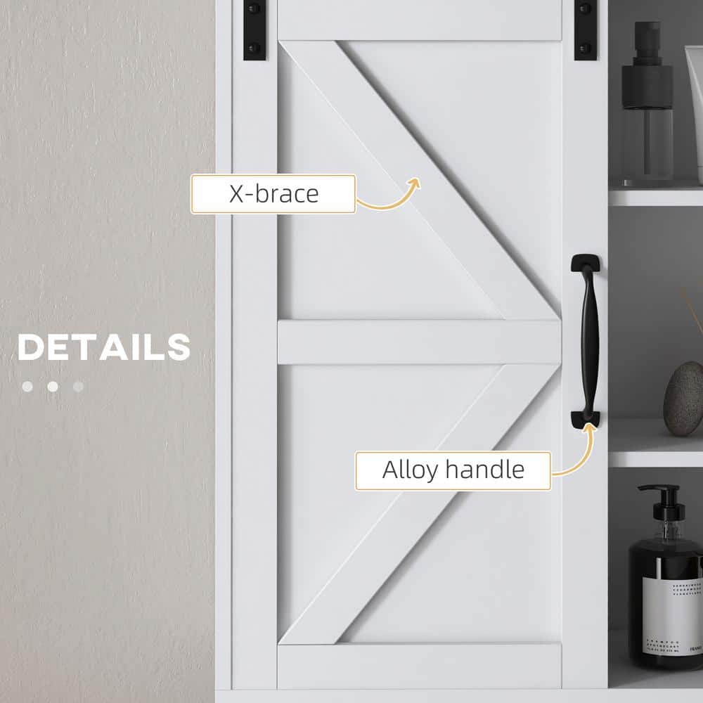 WELLFOR 22.75 in. W x 7.75 in. D x 24.5 in. H Sliding Barn Door Bathroom Storage Wall Cabinet in White (3)