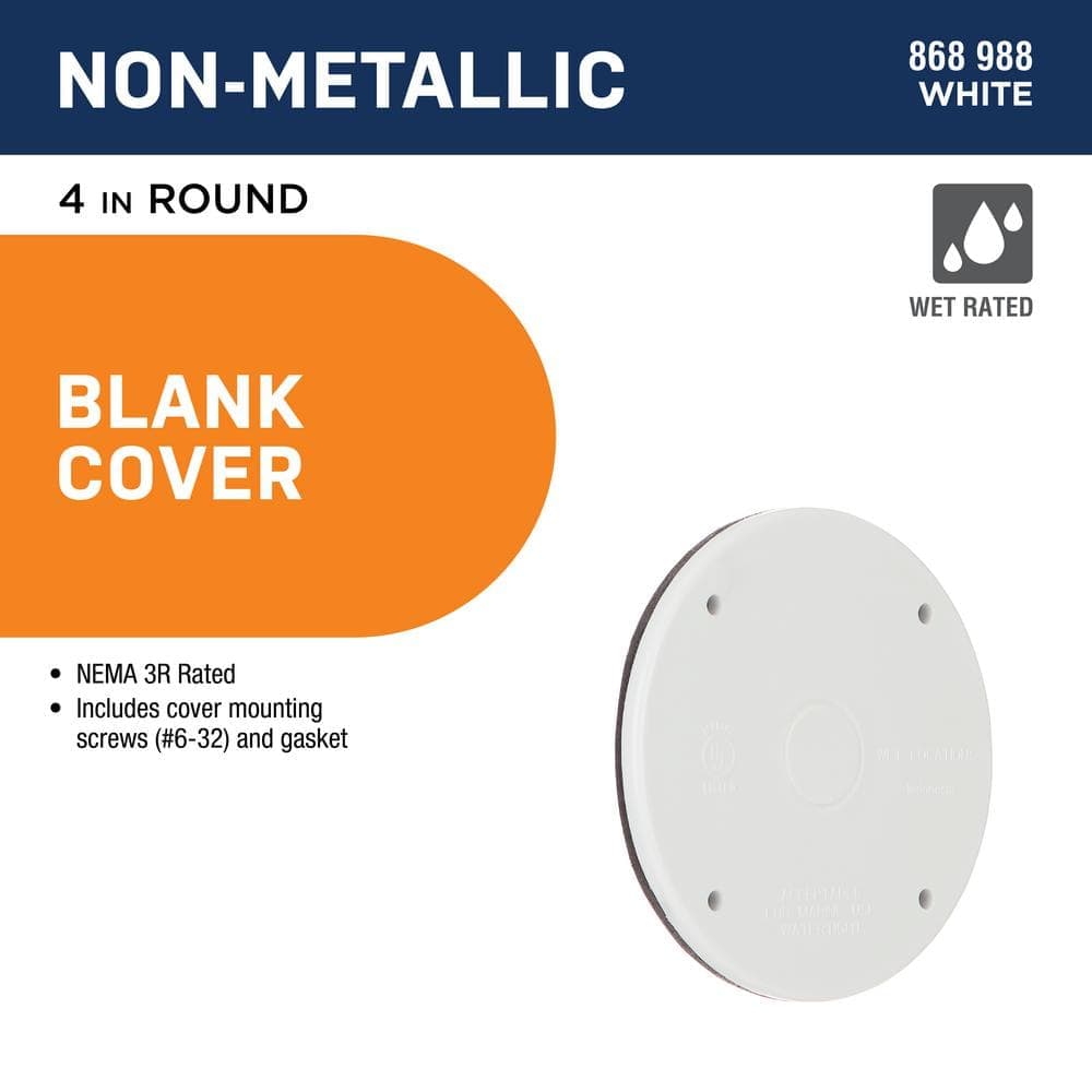 Commercial Electric 4 in. Round Blank Non-Metallic Weatherproof Outlet Cover, White (2)