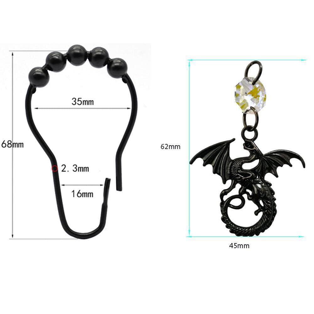 KHKFY Matte Black Set of 12 Rustproof Metal Shower Curtain Hooks with Detailed Gothic Dragon Design for 0.8-1.1 in. Unit (3)