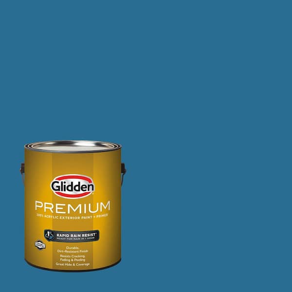Glidden Premium 1 gal. PPG1158-6 Blue Oasis Satin Exterior Latex Paint (2)