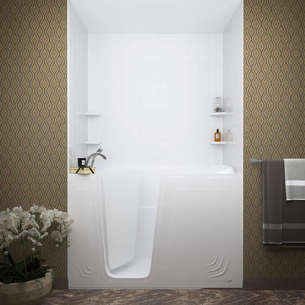 Universal Tubs Rampart 60 in. x 60 in. 4-Piece Glue Up  Acrylic Alcove Tub Surround with 4 in. Square Tiling in White (2)