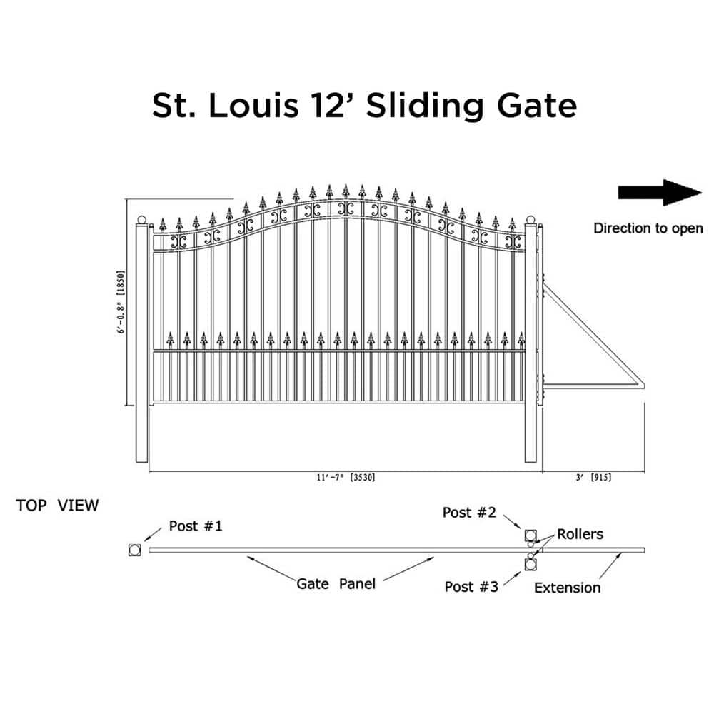 ALEKO St. Louis 12 ft. x 6 ft. Black Steel Single Slide Driveway Fence Gate (2)
